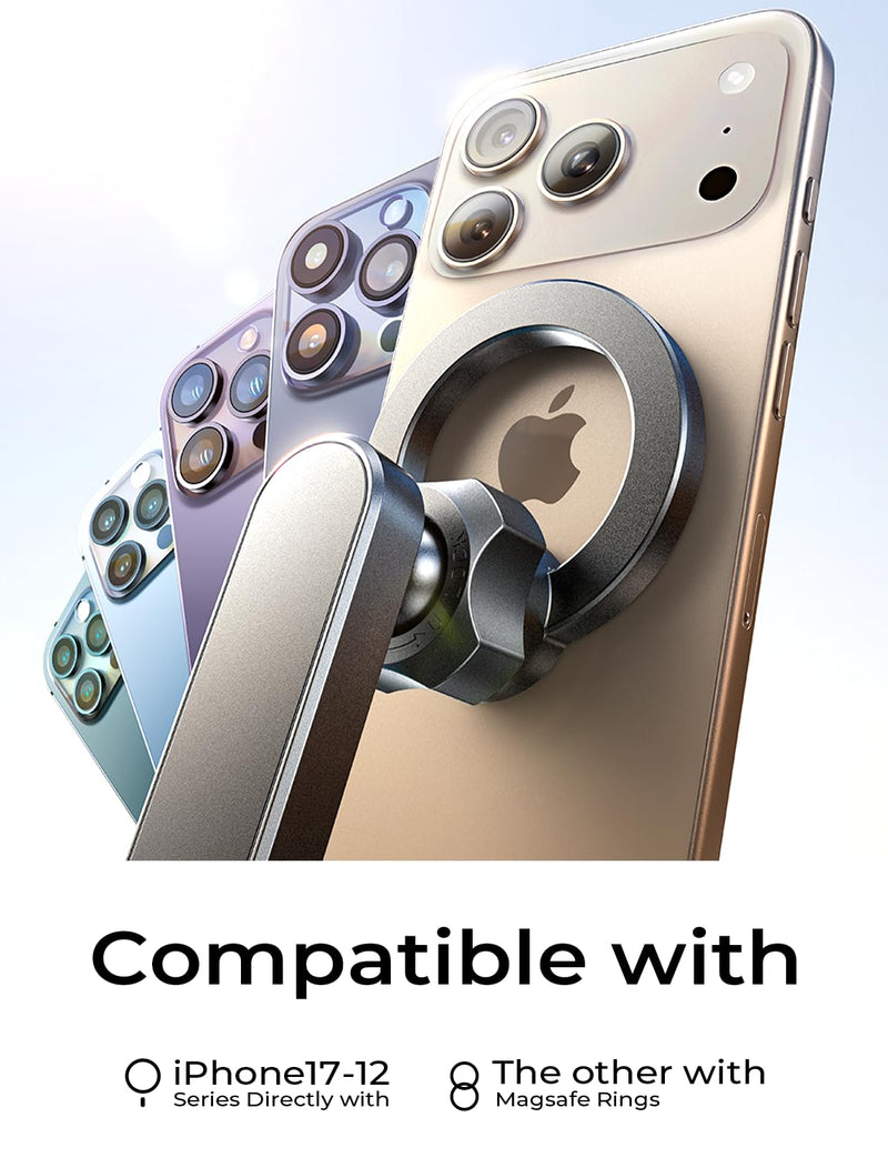 360 Degree Rotation Dashboard Car Phone Holder, Clip on Dashboard Cell Phone Holder for Driving Navigation, Magsafe Magnetic Car Mount for Rearview Mirror, MagSafe Dash Mount for iPhone 16 15 14 13 12 Sliver