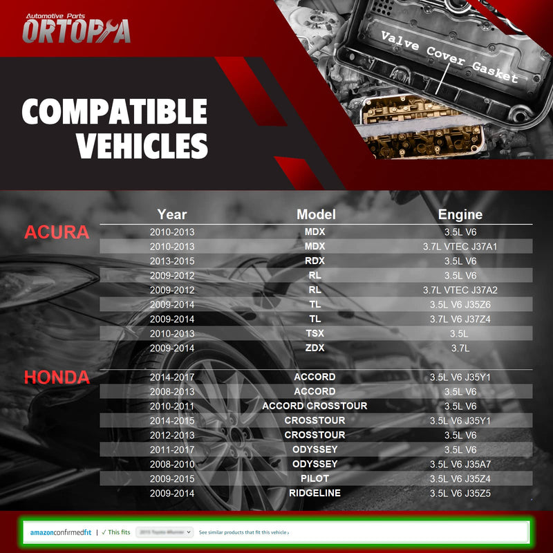 3.5 3.7 J35 J37 Engine Valve Cover Gasket Set VS50773R VS50558 12030-RJA-000 12341-R70-A00 12351-R70-A00 Replacement for 08-17 Accord Crosstour Odyssey Pilot MDX RDX RL TL TSX