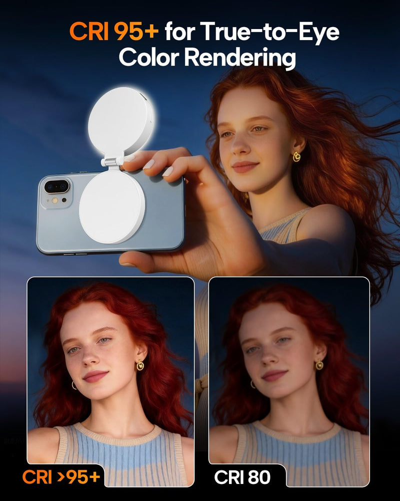 EMART Magnetic Selfie Light, Mini Phone Fill Light Compatible with Magsafe, Foldable LED Ring Light with Mirror, Dimmable Phone Light for Selfies/Video Calls/Makeup/Photography