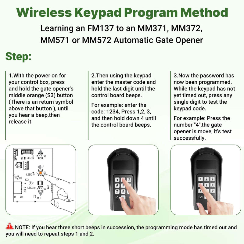 FM137 Wireless Digital Keypad Replacement for Mighty Mule Automatic Gate Opener, Gate Keypad Control Compatible with Mighty Mule MM271, MM272, MM371W, MM372W, MM571W, MM572W (318MHZ) FM137 Keypad