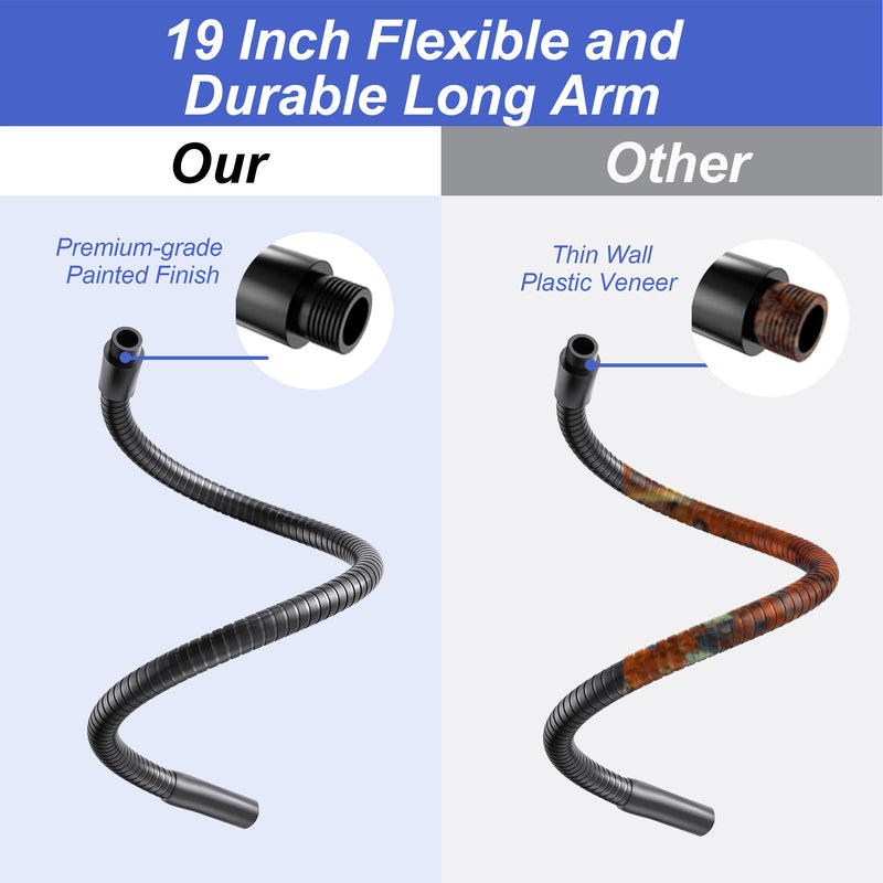 19" Gooseneck Arm, 3/8" Female to Male Metal Thread, 360° Microphone Flexible Arm, Gooseneck Tube Extension Holder, for Phone, Microphone Holder, Black