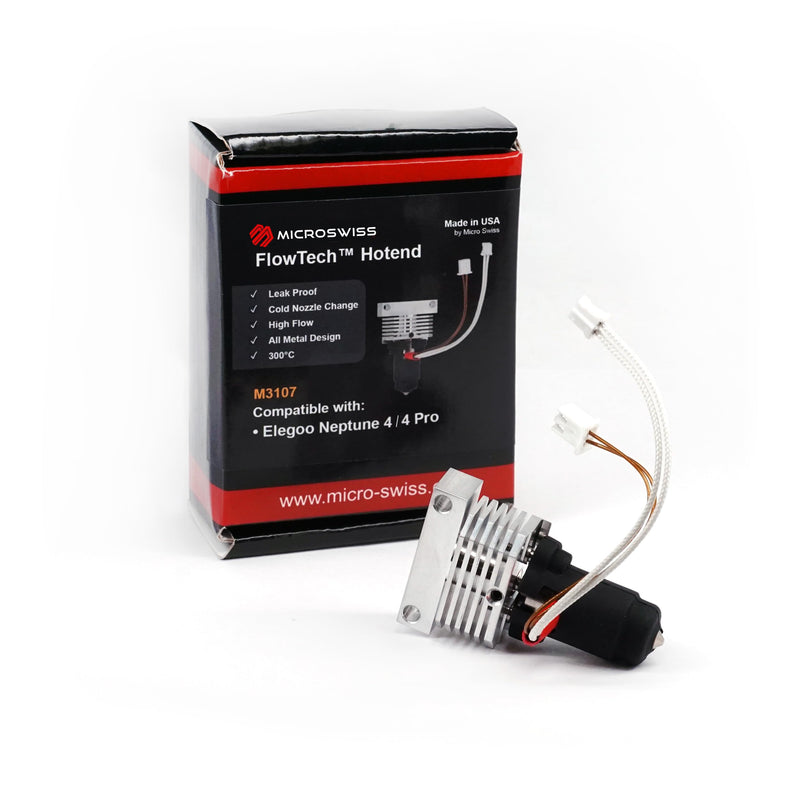Microswiss FlowTech Hotend for Elegoo Neptune 4/4 Pro - Leakproof Nozzle - Cold Nozzle Change - High Flow - All Metal Design - Made in USA