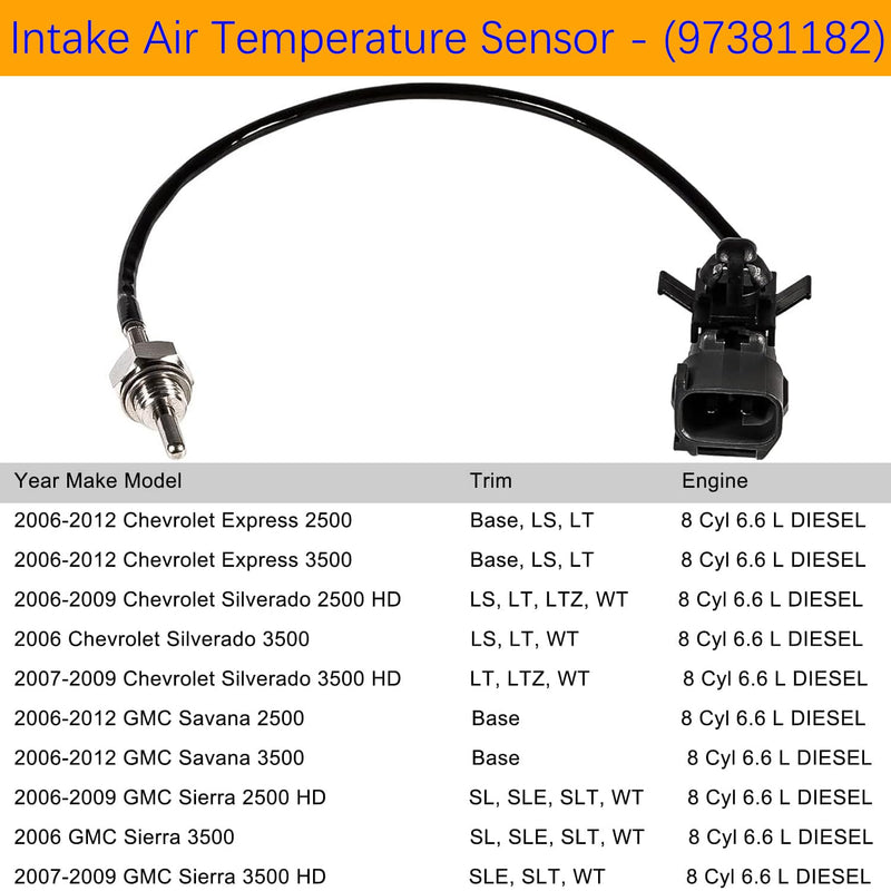 97381182 Intake Air Temperature Sensor for 2006-2010 Chevrolet Silverado 2500 HD, 3500 HD, GMC Sierra 2500 HD, 3500 HD for 6.6L Duramax Diesel LLY/LBZ/LMM