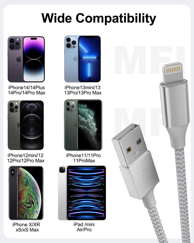 iPhone Charger [Apple MFi Certified] 3Pack 10FT Long Lightning Cable Fast Charging Nylon Braided USB Cable iPhone Charger Cord Compatible with iPhone 14 13 12 11 Pro Max XR XS X 8 7 6 Plus SE, iPad