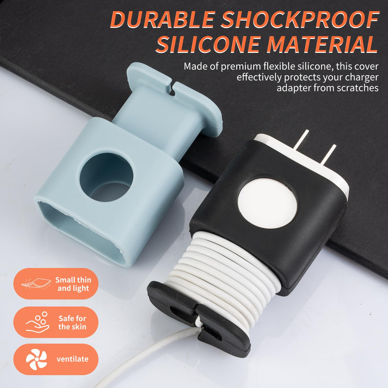 4-Pack 2-in-1 Silicone Charger Protector with Cord Wrap, Anti-Slip & Anti-Drop Design. Fits 18W/20W USB-C Power adapters for iPhone. Durable Silicone Cover Shields Chargers. Charger not Included.