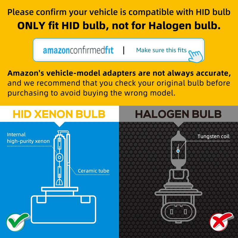 Sinoparcel D5S Xenon HID Headlight Bulb, Ballast Integrated 6000K 35W High and Low Beam Replacement Light - Pack of 1 6000K White