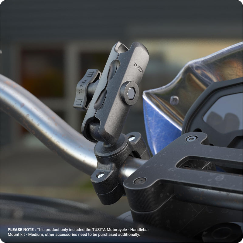 TUSITA Motorcycle Handlebar Mount - Small Base with Double Socket Arm Medium - 1" B Size Medium Arm