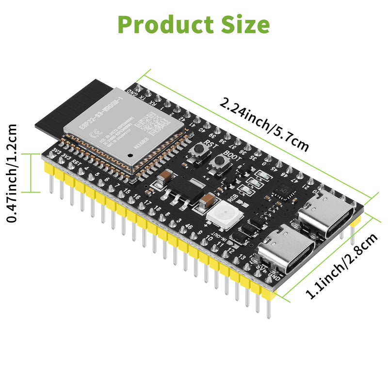 5pcs Pre-Soldered ESP32-S3-DevKitC-1-N16R8 Development Board Integrated 2.4GHz WiFi Bluetooth 5.0 ESP32-S3-WROOM-1 Microcontroller Processor Dual Type C Interface for Arduino 5pcs N16R8