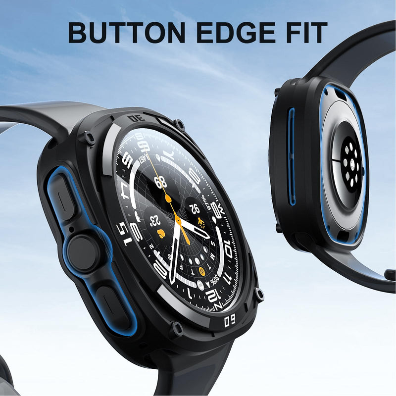 Bumper Cover & Glass Protector for Samsung Galaxy Watch Ultra 47mm | 1-Pack Soft TPU Bumper Case & Tempered Glass, Anti-Fall Anti-Scratch, Easy Install, Black, Ultra 8 / Ultra 7 47mm Ultra 8 / Ultra 7
