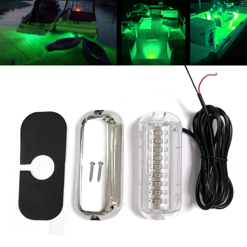 2Pcs 27 LEDs Green Marine Boat Lights,IP68 Waterproof Underwater Boat Trailer Light Pontoon Boat Transom Lights Stern Navigation Light Boat Interior Deck Lights 10-30V DC