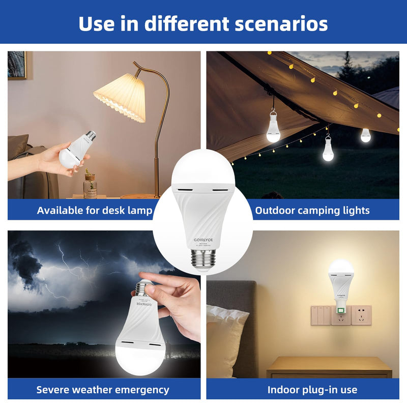 6 Pack Rechargeable Emergency Light Bulbs, Battery Powered LED Light Bulb with Daylight 9W E26 6500K 1500mAh for Home Power Outage Hurricane Blizzard Hiking Camping 6-pack Cool White