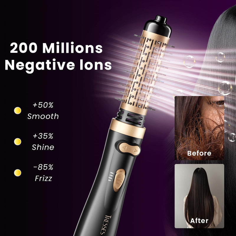 Rotating Hair Dryer Brush, 3-in-1 Hot Air Brush with 2 Brushes (1.5"&2") for Drying Styling Volumizing Curling Sleeking in One Step, 3 Temperatures, Negative Ionic, Ceramic Coating