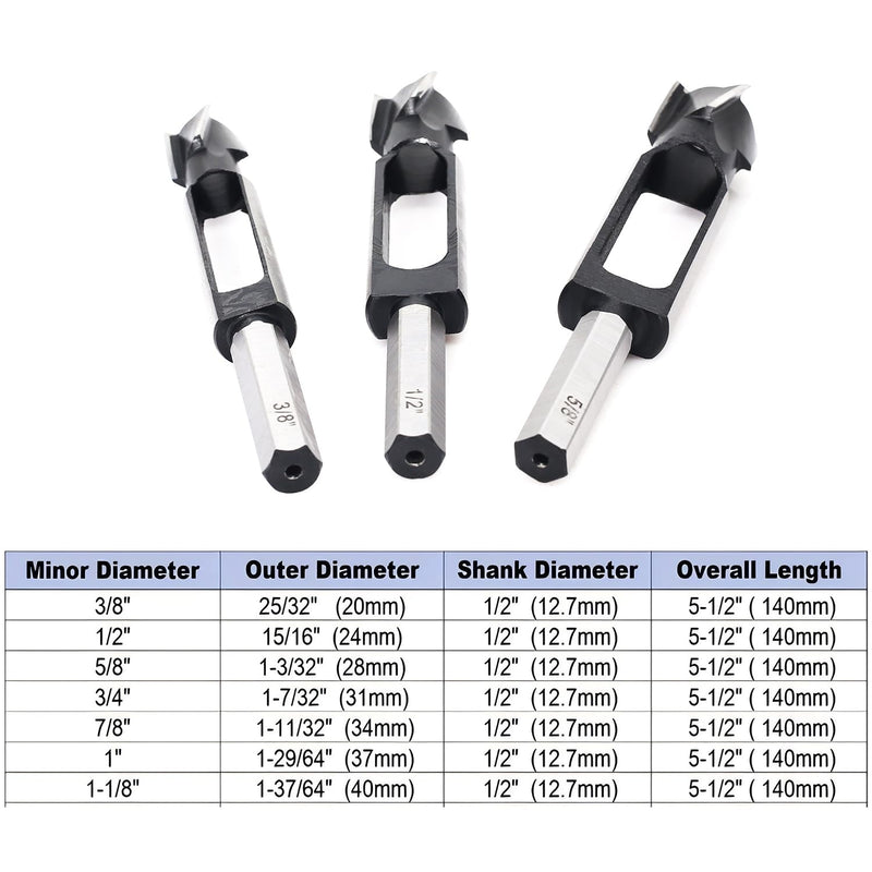3PCS Wood Plug Cutters Set, Wood Tenon Maker Dowel Pocket Hole Plug Cutters, Woodworking Drill Bit, Suiatble for Making 3/8" 1/2" 5/8" Wood Dowel Pins- (Wood Plug Cutters) 3PCS Wood Plug Cutter