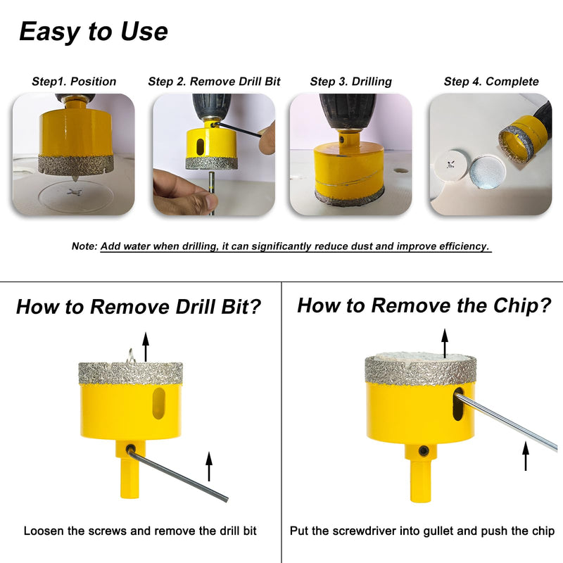 10PCS Diamond Hole Saw Kit with Pilot Bits for Tile Ceramic Glass | Tile Hole Cutter Set with Portable Carrying Case ,Precise Positioning, Fits Porcelain Granite Marble Quartz Stone ,Yellow Yellow