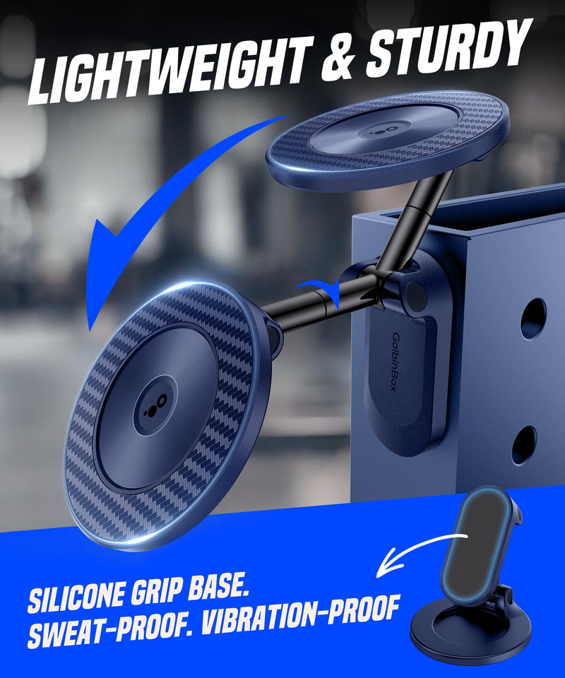 All Metal Dual Magnetic Gym Phone Holder for MagSafe, Blue | 360°Adjustable, Fit for iPhone/Android, Tri-Axis Phone Mount,Gym Accessories for Bodybuilder Men Women Workout recording