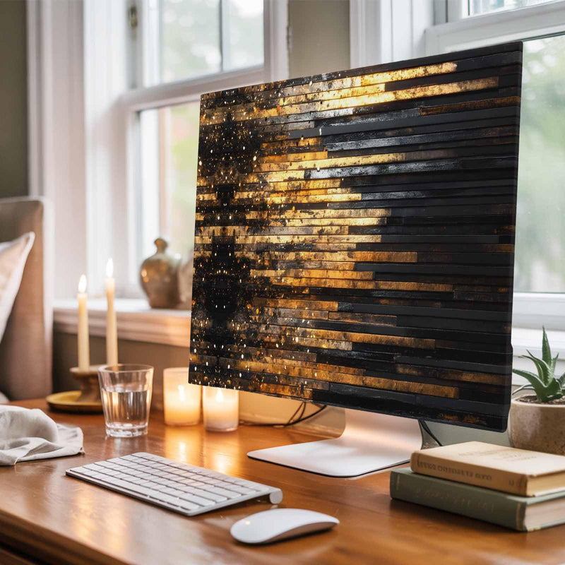 Elastic Indoor TV Cover 50" Dust Protector, Luxury Golden Black Stretch Fabric Flat Screen TV Covers, Geometric Art Deco Modern Universal Washable Anti-scratch Cover for Curved LCD LED OLED TVs Amber Gold, Charcoal, Ash, Bronze 50 Inches - 43.6"x24.5"