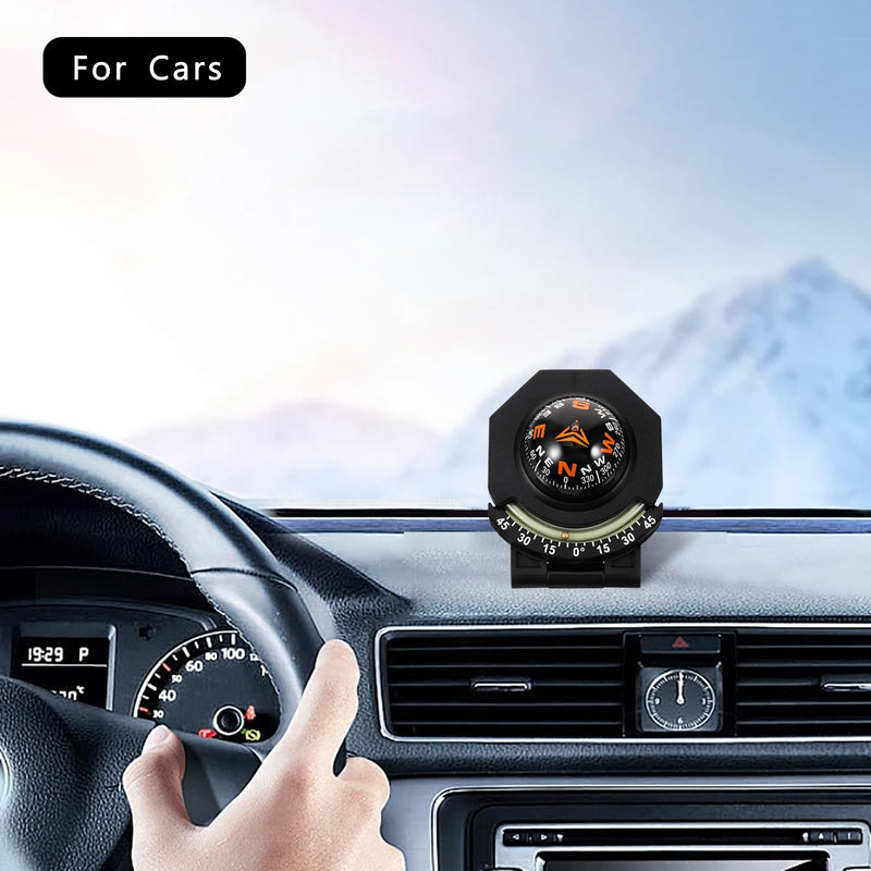 Automotive Compasses, Universal Collapsible Car Dashboard Ball Compass with Slope Meter, Luminous Folding Compass with Adhesive Tape for Boat Car Vehicle Navigation