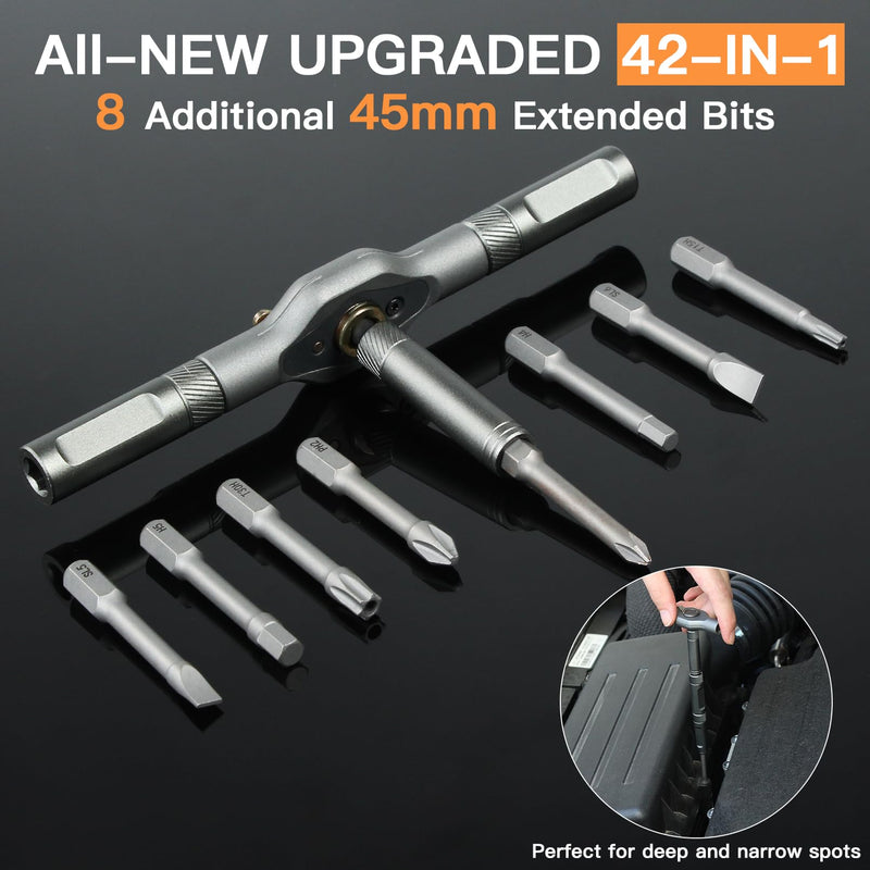 42 in 1 Magnetic Screwdriver Set, DIY Ratchet Screwdriver Set, Multi Bit Magnetic Drive Set with Detachable Ratchet Handle, Portable Compact Repair Tool Kit for Furniture Computer Bicycle 42 in 1-gray