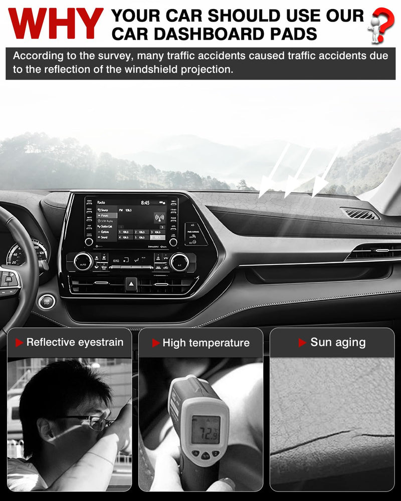 Autorder Dashboard Cover Mat for Toyota Highlander 2020 2021 2022 2023 2024 2025 Accessories Dash Cover Flannel Dash Mat Sunshade Glare UV Rays Protector(Compatible with or Without Display) 2020-2025 Highlander