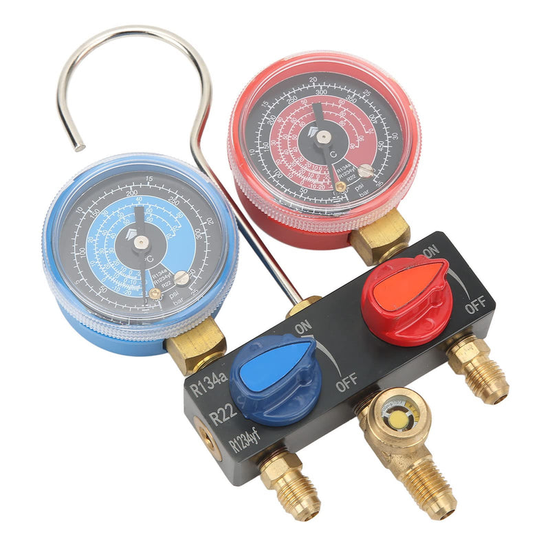 Yosoo Manifold Gauge R22 4 Pressure Gauge Refrigerant Fluorinated Enlarged for G1 R1234Yf R134A for Mini for G1 4 R22 R134A R1234Yf Miniature Manifold Fittings