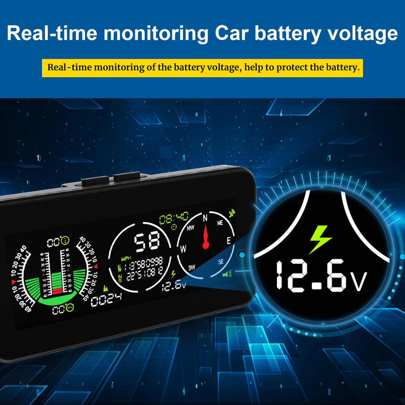 Car Inclinometer for Off-Road Driving, GPS Speedometer MPH KMH with Compass, Multi-Functional Digital HUD Dashboard Slope Meter, Upgrade Vehicle Level Tilt Gauge AM50-B