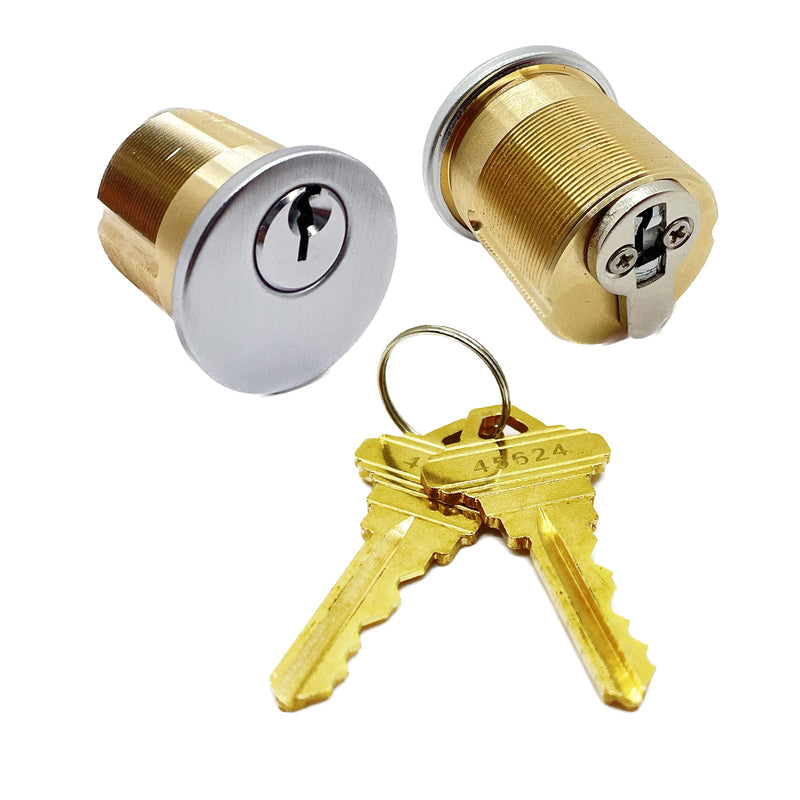 2 Pack Brass Mortise Door Cylinder Lock, 1-1/4" Inch Length Keyed Standard SC1 Keyway, Door Replacement Lock Cylinder with 2 Keys Suitable for Home and Commercial Use (Sliver). Sliver