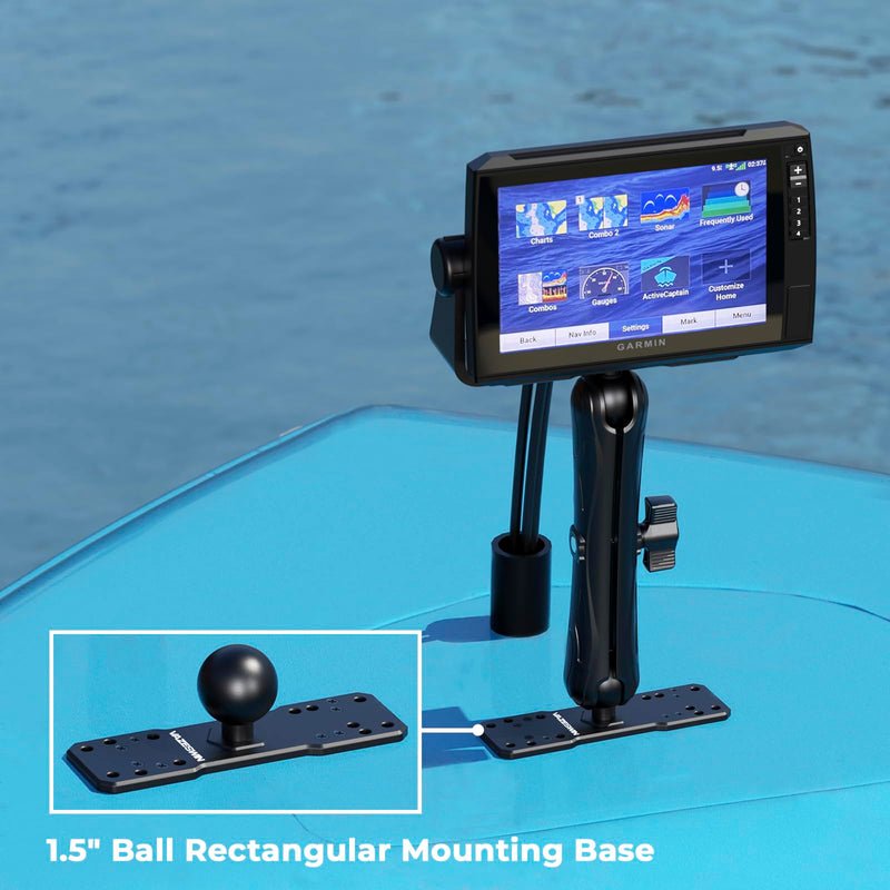 VAZESWIN 1.5" Ball Aluminum Alloy Fish Finder Mount, AMPS Rectangular Plate | for RAM Mounts C Size 1.5" Ball Double Socket Arm, Universal Marine Electronic Mounting Plate for Garmin/Lowrance/Humminbird