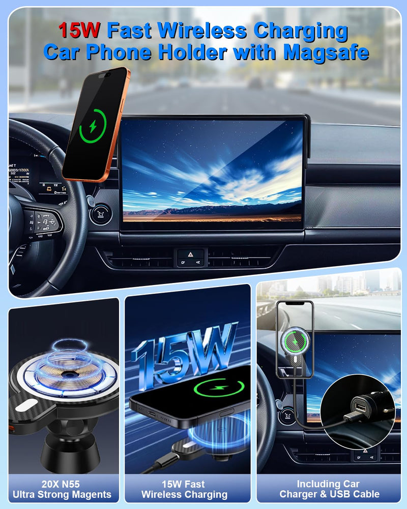 PZK Car Phone Holder for Toyota RAV4 2019-2025 Accessories 7/8-Inch Screen | Hybrid LE/XLE Magnetic 15W Fast Wireless Charger RAV4 Car Phone Mount 360° Rotation Not Affect Vent (Not Fit 9/10.5'') RAV4 2019-2025 (7/8 inch) Magsafe+ Wireless Charger