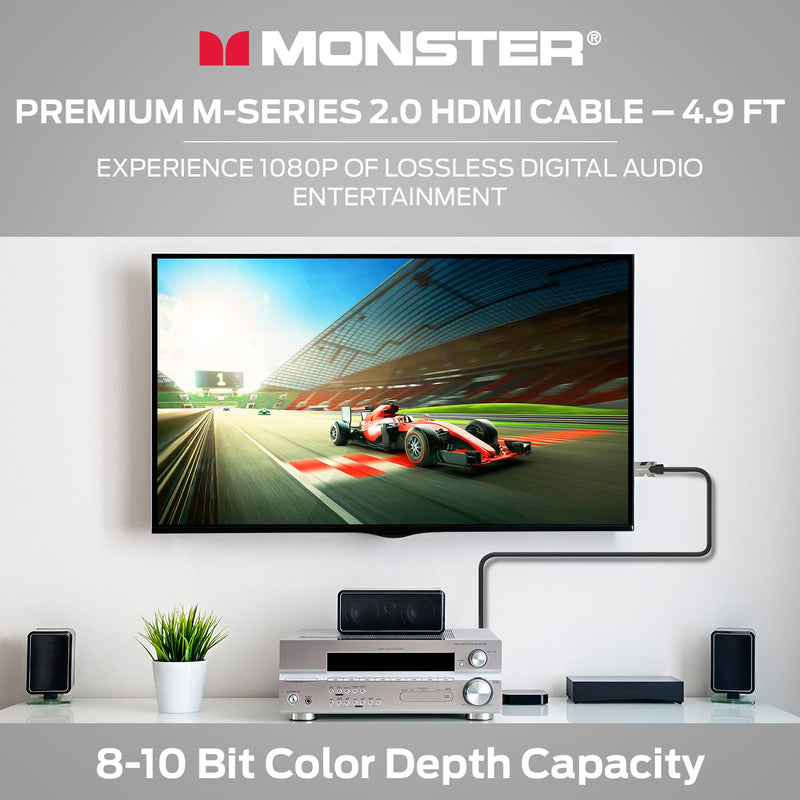 Monster M-Series Certified Premium HDMI Cable 2.0, High-Speed 22.5 Gbps, 4K UHD 60Hz, Triple-Layer Shielding, Duraflex Jacket, HDMI Cable for TV, Monitor, Gaming, PC, 4.9 ft