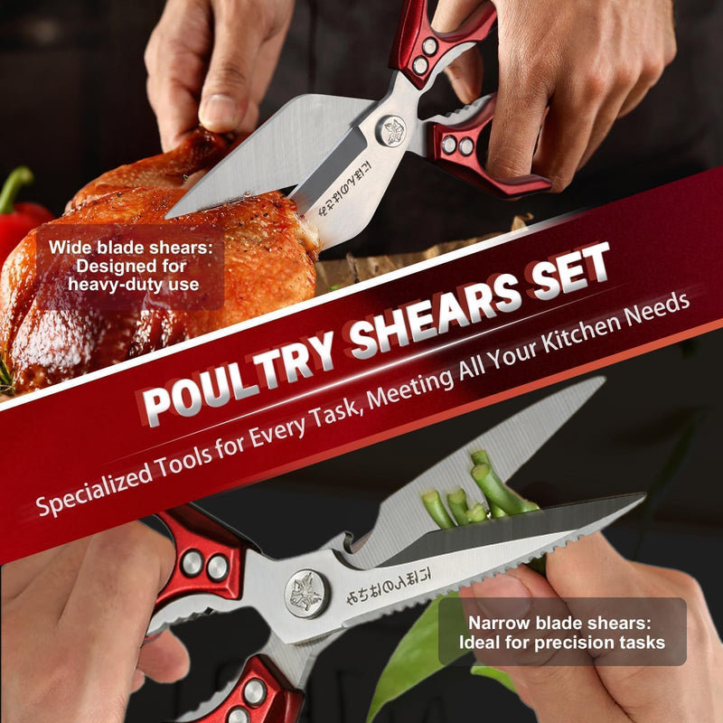 Dream Reach Kitchen Shears Set - Heavy Duty Kitchen Scissors for Food with Ergonomic Handle, Poultry shears for Chicken, Meat, Seafood, Bone Cutting, Gift Box Included Red