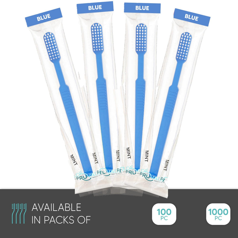 100 Pack Disposable Toothbrushes with Toothpaste Built In | Mint Prepasted Toothbrushes Individually Wrapped - Blue Single Use Waterless Toothbrush with Soft Bristles for Work, Camping, Travel 1 Count (Pack of 1)