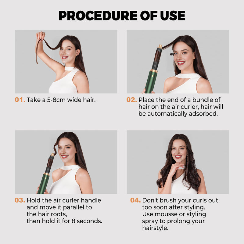  [AUSTRALIA] - OKWRAP Airbrush 5 in 1 Hair Styler 5 in 1 Airstyler Multi-Blow Dryer Brush | 5 in 1 Hair Styler Set with Curl, Straighten, Wavy, Smooth, Magic Styler for All Hair Types and Lengths Green