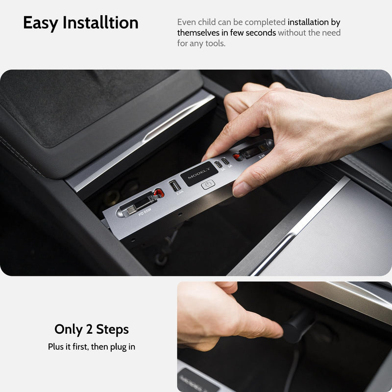125W Max Retractable USB Hub, Tesla New Model Y Juniper (2026/2025) Accessories, Super Fast Charger Up 65W for MacBook Pro/Air/iPhone 16/15/Samsung Series, 5 in 1 Docking Station Tesla New Model Y Juniper (2026/2025)