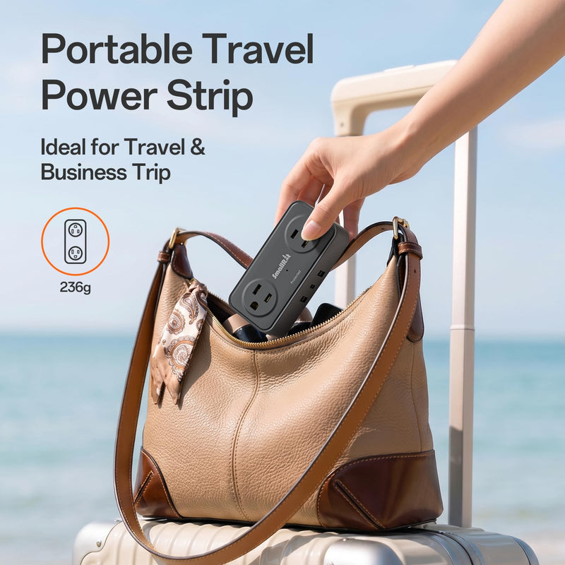 Power Strip with USB, SMALLRT 2 Pcs Flat Extension Cord with Multiple Outlets，3.3FT Flat Plug Power Bar with 4 Outlet Extender for Travel, Hotel, Dorm, Cruise Eessentials, No Surge Protection, Black 3.3 Ft-2pc