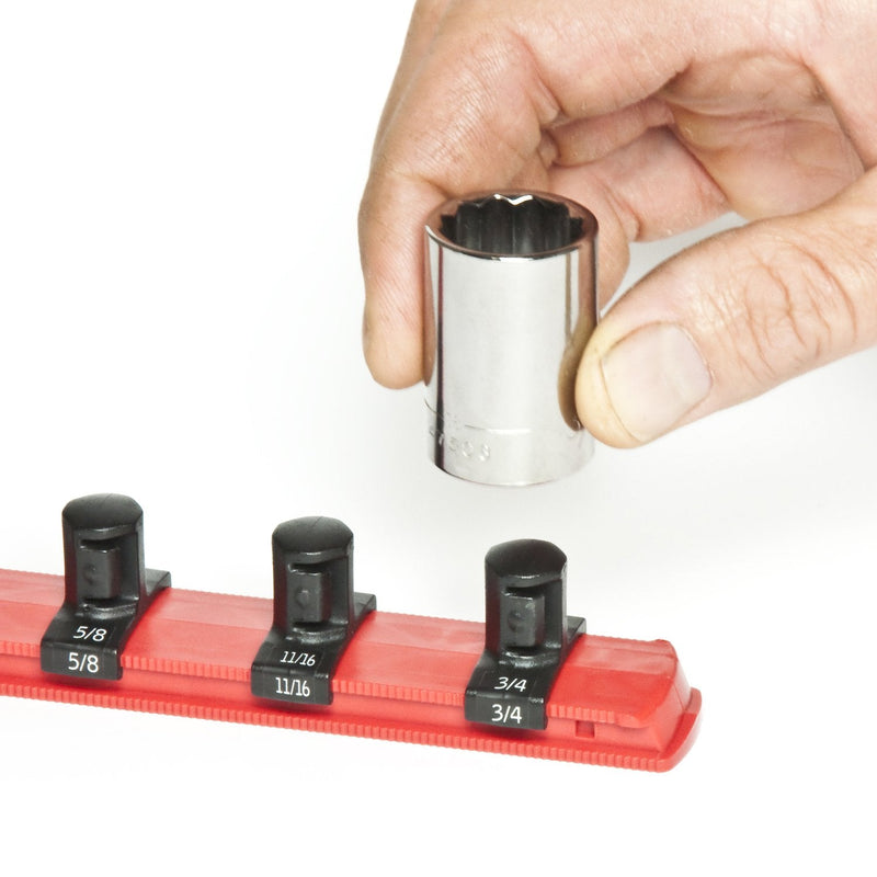 Ernst Manufacturing - 8411-Red-3/8 8411 8-Inch Socket Organizer with 9 3/8-Inch Twist Lock Clips, Red 3/8-Inch Twist Clips