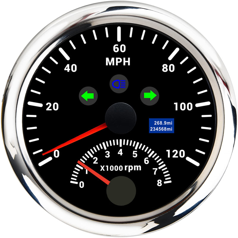 ARTILAURA GPS Speedometer 0-120MPH with Tachometer 8000 RPM AUTO Gauge Antenna 85mm 3 3/8" for Car Boat Marine ATV Vehicles Black and Silver 120MPH and 8000RPM