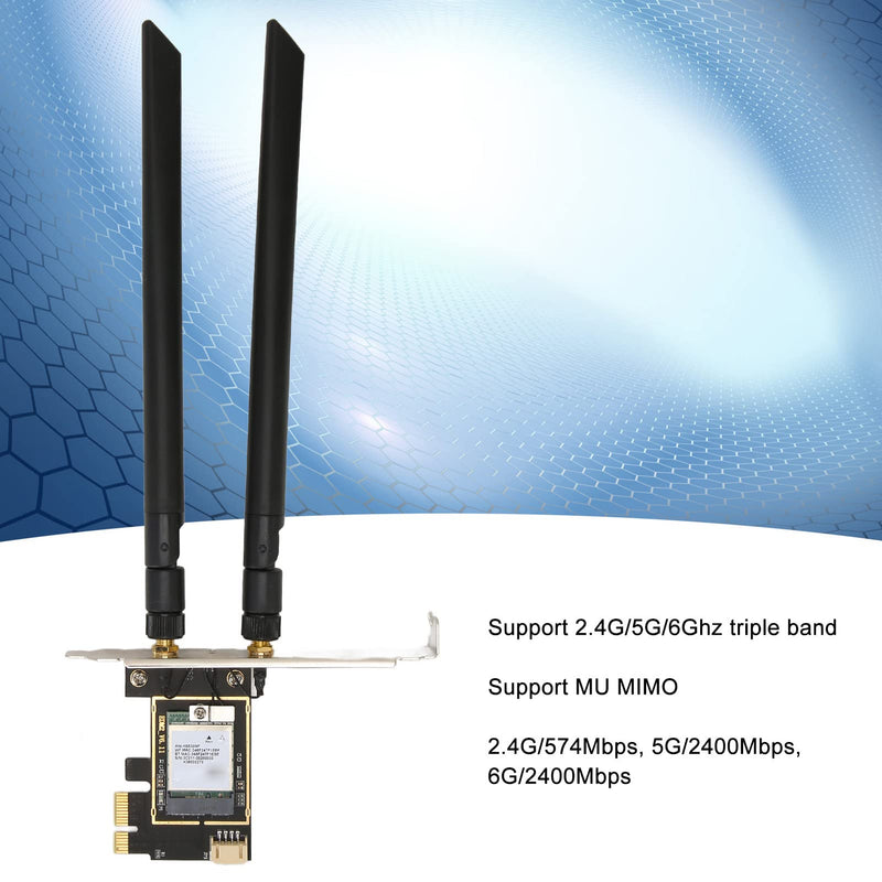 PCIe 6E Card, XB530NF MT7922 RZ616 2.4G 5G 6Ghz 3 band, Up to 2400Mbps Antenna MU MIMO PCIe Network Card, BT 5.2 Cordless NIC Adapter