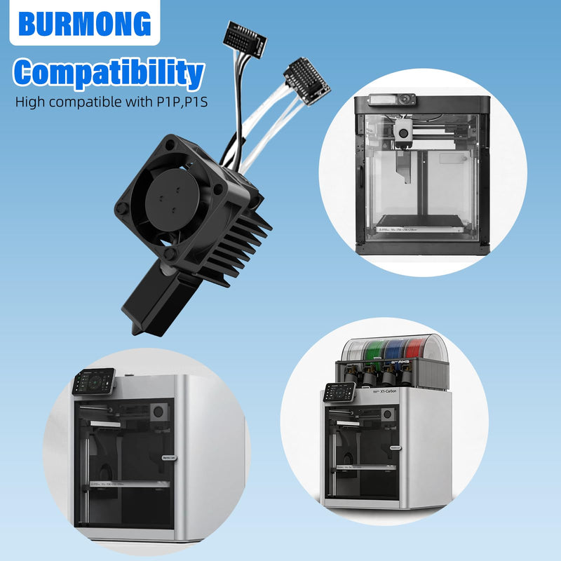 BURMONG P1P P1S Hotend Complete Kit, Hotend Complete Kit for Bambu Lab P1P/P1S 3D Printer, Full Assembly 0.2/0.4/0.6 mm Hardened Steel Nozzle with Ceramic Heater, Extruder Heating Block Replacement