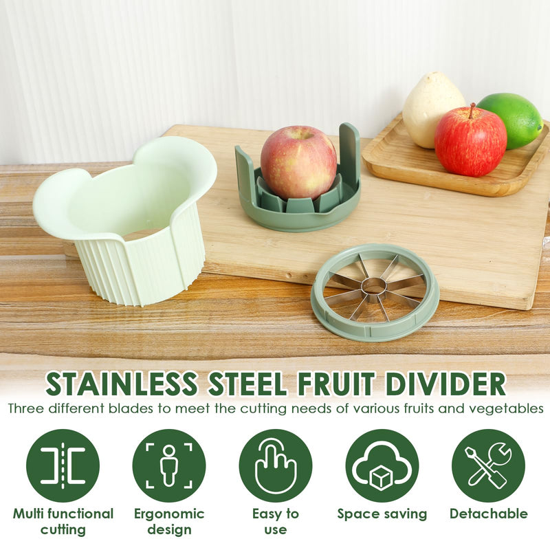 Apples Slicer and Corer, 8 Slices Heavy Duty Pear, Mango & Tomato Cutter with Stand & Comfort Handle, Up to 3.7 IN Apples(Green,3 cut pieces) Green 3 cut pieces