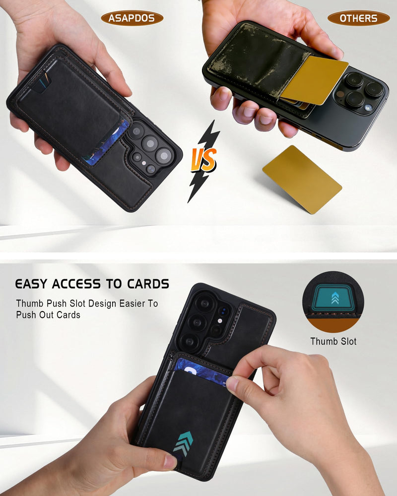 Magnetic Detachable Wallet Case for Samsung Galaxy S23 Ultra with Kickstand,2-in-1 MagSafe Compatible RFID Blocking Card Holder,Slim PU Leather Cover Black