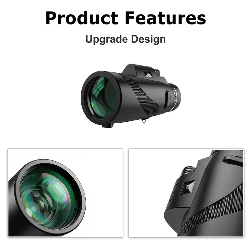 40X60 Monocular Telescope with Smartphone Holder & Tripod, Power Prism Compact Monoculars for Adults Kids, HD Monocular Scope for Bird Watching Hiking Concert Travelling -Black