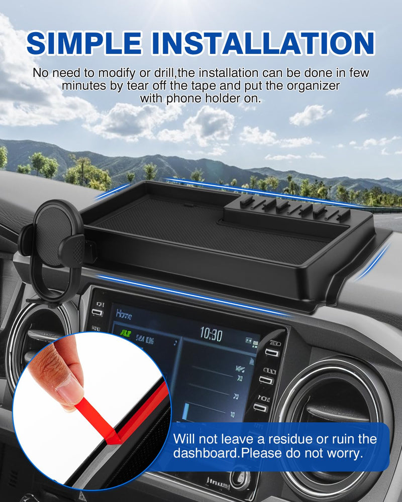 Autorder Phone Holder Mount for Toyota Tacoma 2016-2023 Accessories Center Console Dashboard Organizer with Gopro Mount 360° Rotation Phone Stand with Anti-Slip Mat Hands-Free Shockproof 2016-2023 Toyota Tacoma