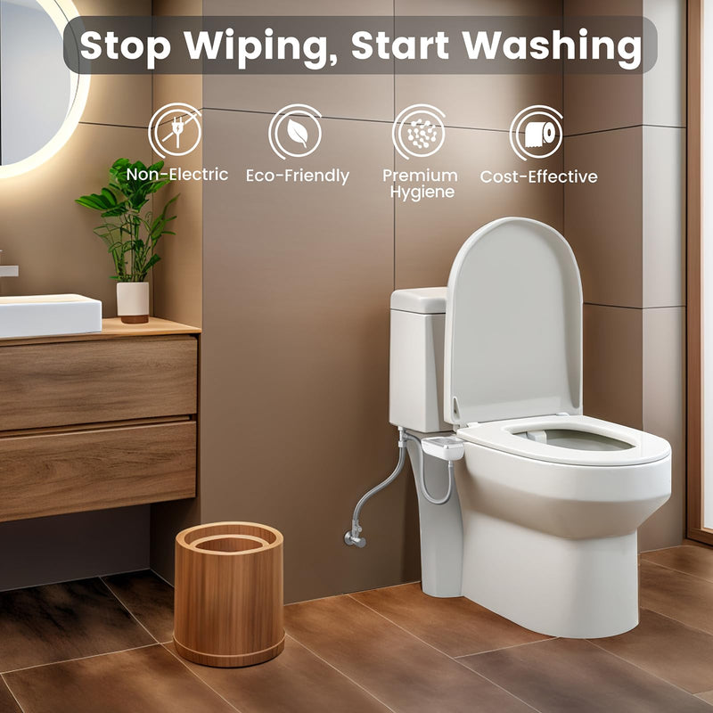 Bidet Attachment for Toilet Ultra-Slim Bidets for Existing Toilets, Non-Electric Bidet Toilet Seat Self-Cleaning Retractable Nozzles Badays for Toilets, Quick & Easy Installation Bedets B012