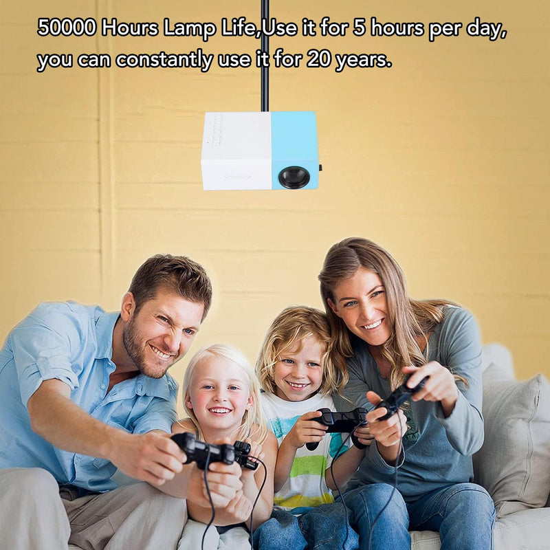 Mini Projector, Full HD 1080P Home Theater Video Projector Proyector, Portable Projector for Cartoon, 4:3 24 to 60 Inch Movie Projector with Remote Control, Blue White (US) US
