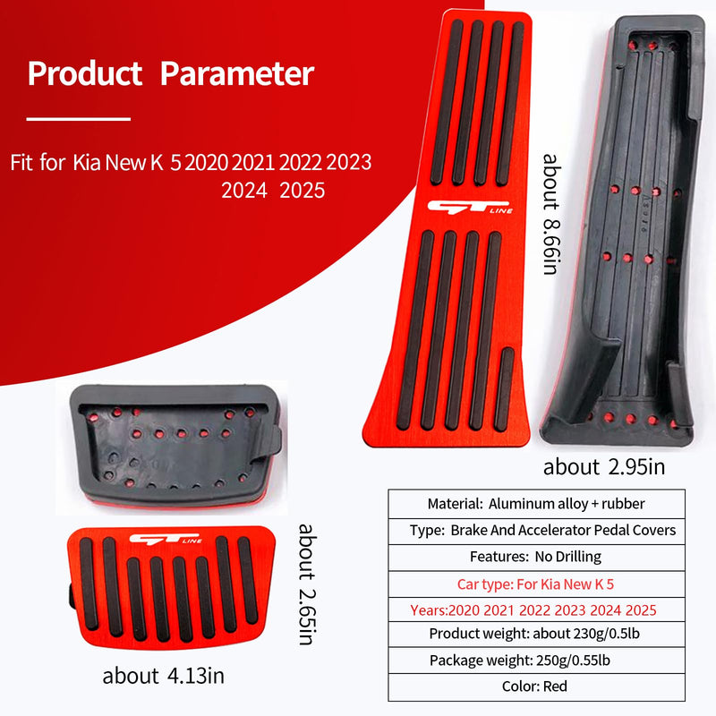 Aluminum Alloy Pedals Cover for K 5 2020 2021 2022 2023 2024 2025 Non-Slip Auto No Drilling Aluminum Brake and Accelerator Pedal Covers 2PCS(RED) Red1