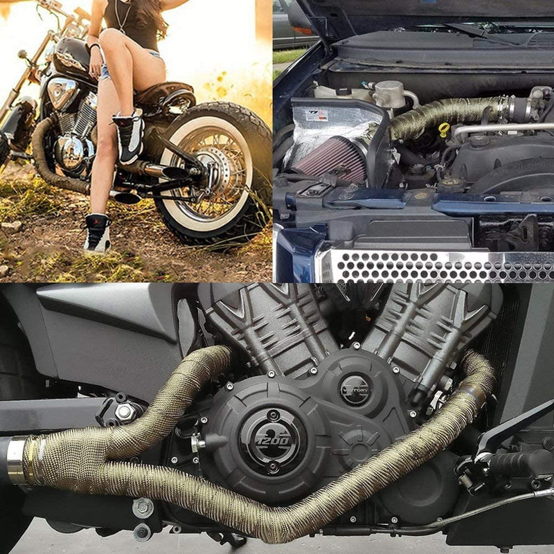 Titanium Exhaust Wrap 1" x 16' Roll for Motorcycle Fiberglass Heat Shield Tape with Stainless Ties 1" x 16' TITANIUM