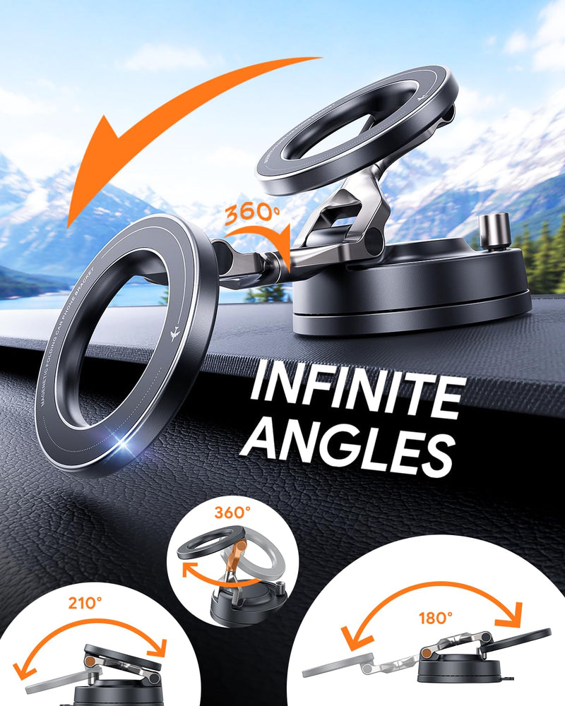 Meifigno for Magsafe Car Mount, [Metal Alloy Arm] Strongest Vacuum Suction & Magnetic Phone Holders for Your Car, Adjustable Car Phone Mount, Car Accessories for iPhone 17 16 15 14 13 12& Android | Adjustable Car Phone Mount, Magnetic Phone Holders for...