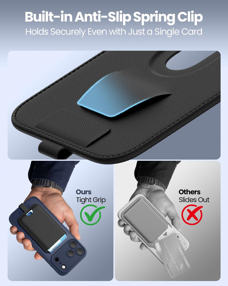 FlyReal for MagSafe Wallet, with Anti-Loss Lanyard, Black | with Bottom Slot, RFID Blocking, Magnetic ring, Card Holder for iPhone 17/16/15/14/13/12 Series, Pro/Promax, Partial Samsung