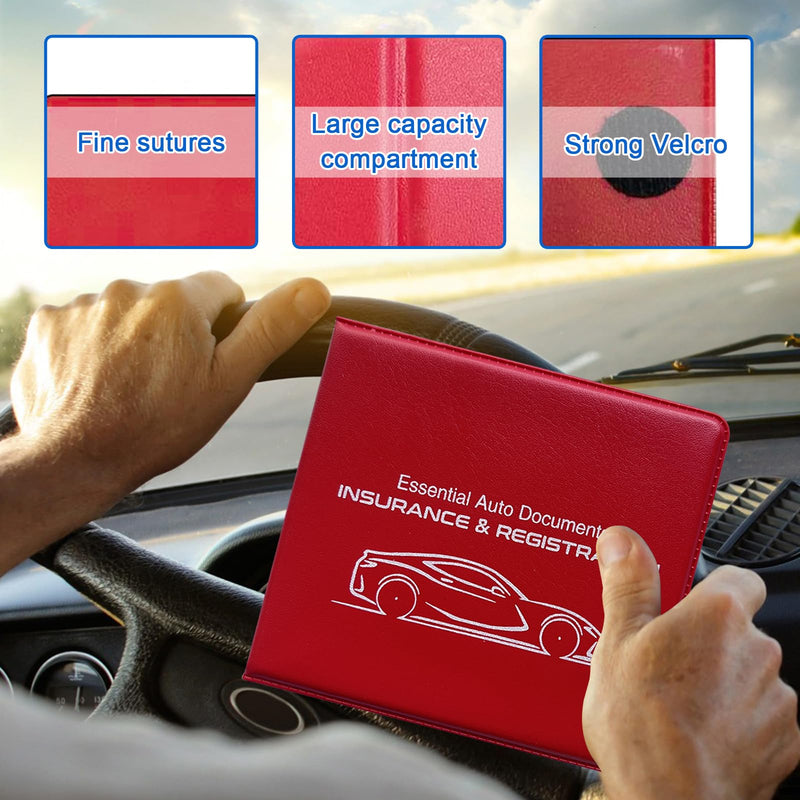 Ziciner Car Registration Insurance Holder, 2Pack Essential Auto Card Document Glove Box Organizer with Velcro Closure, Vehicle Interior Accessories Perfect for Most Car, Truck, SUV (Red/Small Car) Red/Small Car