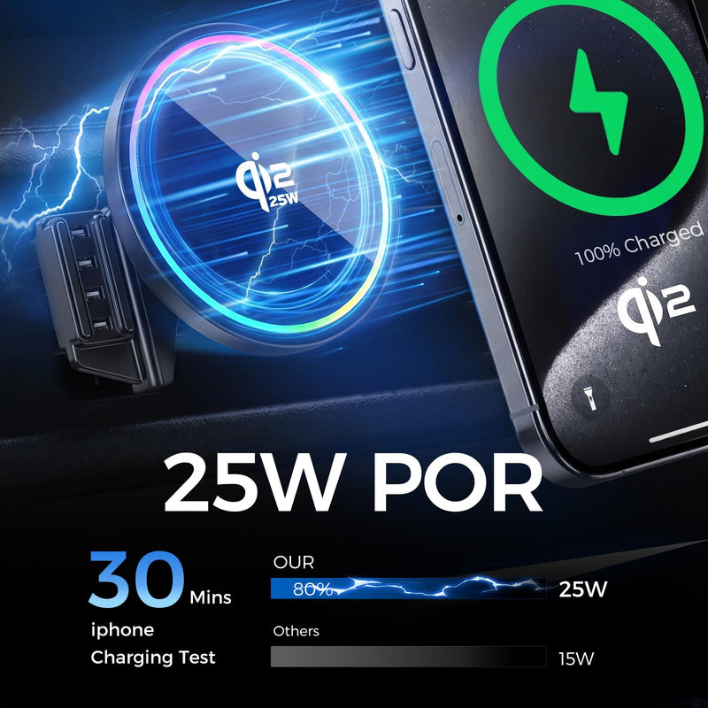 Custom Fit Qi2.2 25W Magnetic Wireless Car Charger Mount for 2026 Toyota RAV4 (10.5in) [Upgraded Cooling Fan Fast Charging Phone Holder],For MagSafe Compatible,Dashboard Phone Mount,Car Accessories